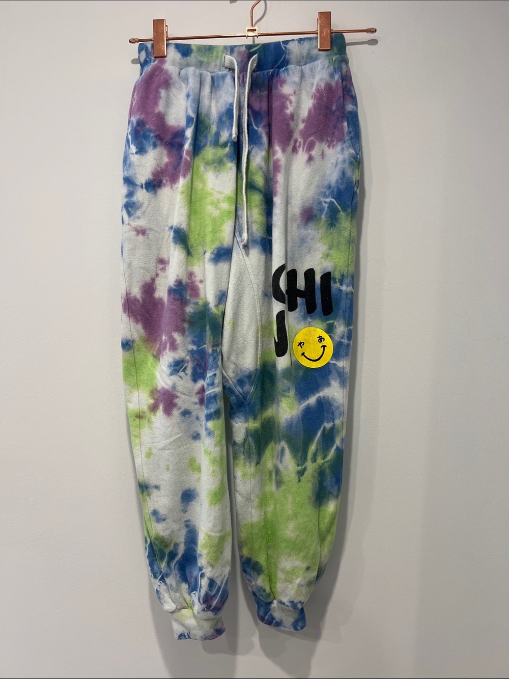 Tie-Dye Kids Joggers with Smiley Graphic - Green/Blue/Purple